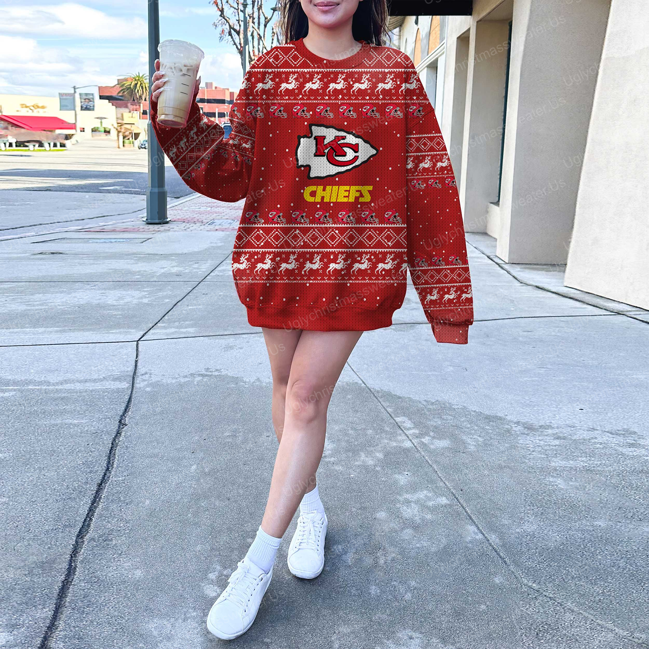 Champion's Choice: Kansas City Chiefs Logo Ugly Sweater White And Red Color