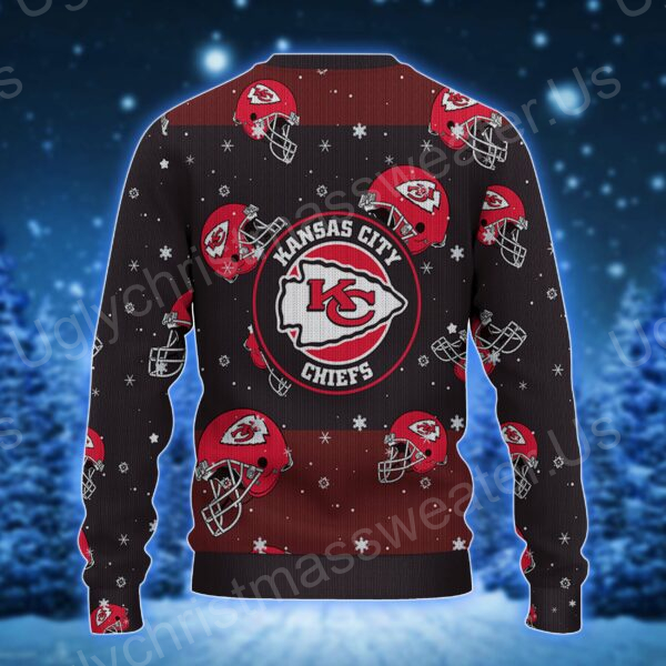 Cheer Loud And Proud: Black And Red Ugly Sweater Featuring Kansas City Chiefs Logo And Helmet