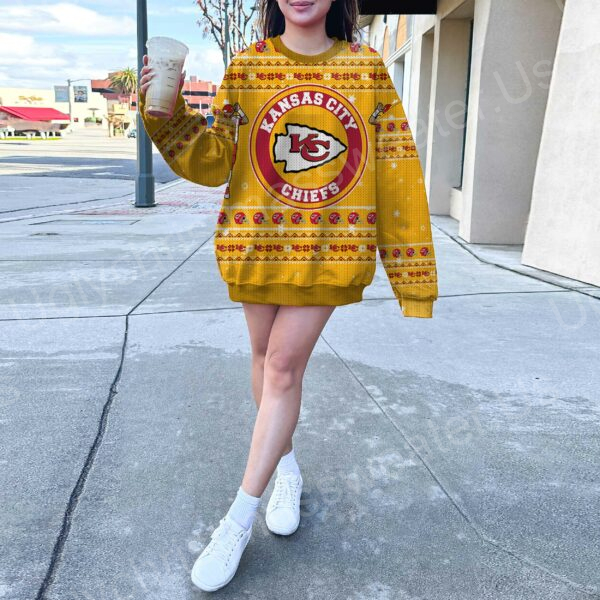 Yellow Ugly Sweater Featuring Kansas City Chiefs Logo Pattern