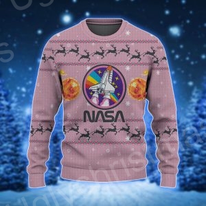 Pink Nasa Ugly Sweater With Moon Logo And Astronaut Delight