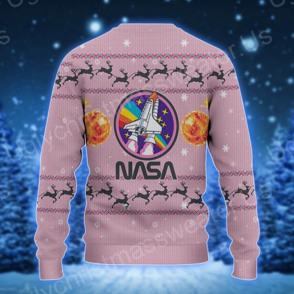 Pink Nasa Ugly Sweater With Moon Logo And Astronaut Delight