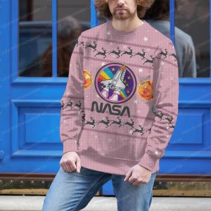 Pink Nasa Ugly Sweater With Moon Logo And Astronaut Delight