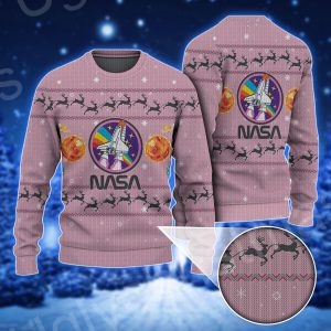 Pink Nasa Ugly Sweater With Moon Logo And Astronaut Delight