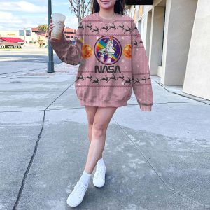 Pink Nasa Ugly Sweater With Moon Logo And Astronaut Delight