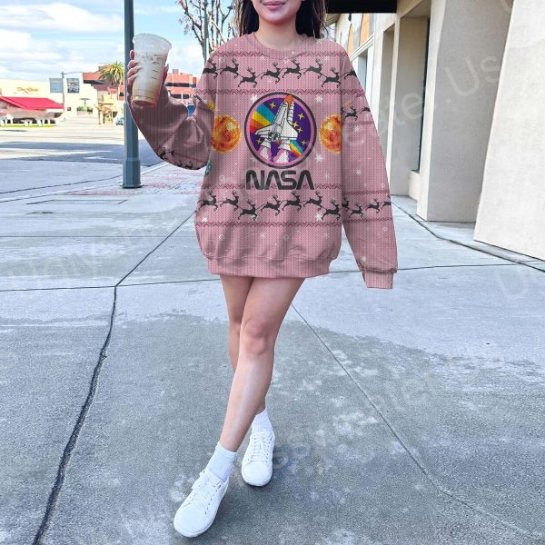 Pink Nasa Ugly Sweater With Moon Logo And Astronaut Delight