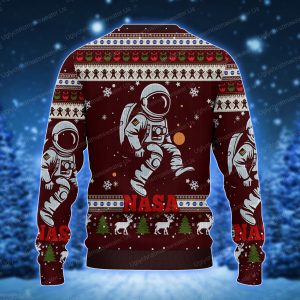 Red And White With Nasa ElementsLogo Rocket Astronaut And Quirky Christmas Ugly Sweater