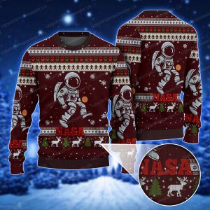 Red And White With Nasa ElementsLogo Rocket Astronaut And Quirky Christmas Ugly Sweater