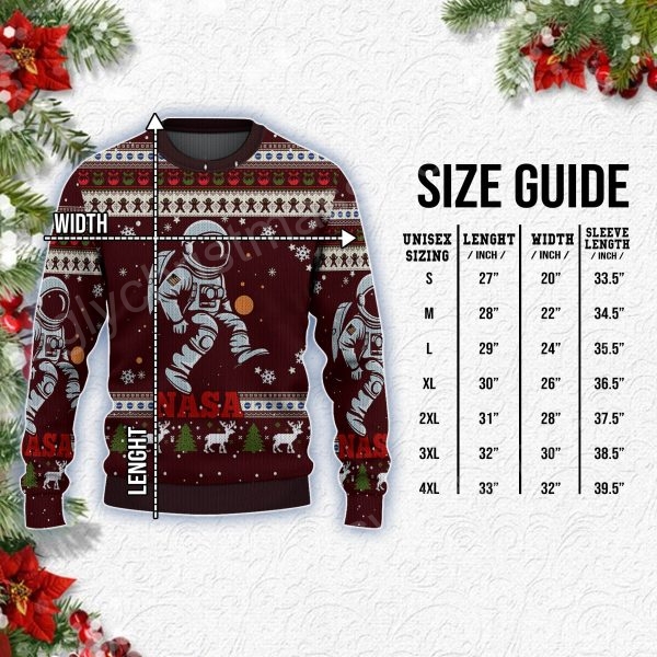 Red And White With Nasa ElementsLogo Rocket Astronaut And Quirky Christmas Ugly Sweater