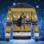 Dark Knight Style Festive Blue Knit Sweater with Gold Batman Logo