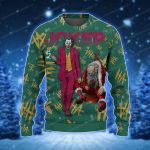Holiday Mayhem In Green Joker Ugly Christmas Sweater With Santa Snowflakes Haha Print