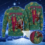 Holiday Mayhem In Green Joker Ugly Christmas Sweater With Santa Snowflakes Haha Print