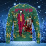 Holiday Mayhem In Green Joker Ugly Christmas Sweater With Santa Snowflakes Haha Print