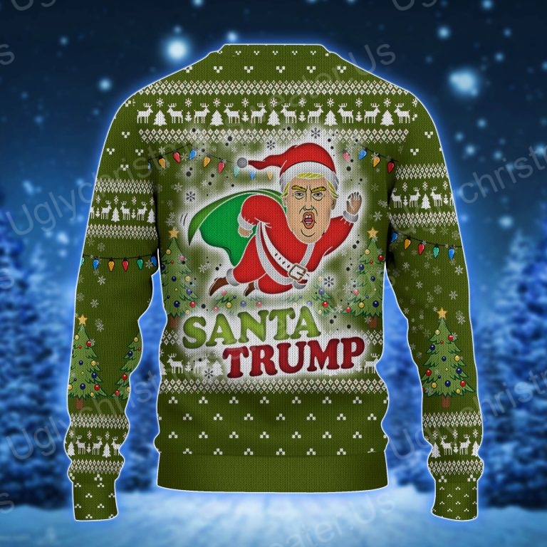 Funny Santa Trump Flying Christmas Trees Ugly Holiday Sweater 2 - Ugly Christmas Sweater