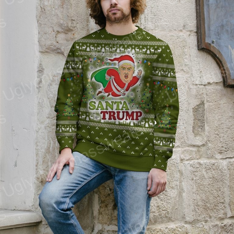 Funny Santa Trump Flying Christmas Trees Ugly Holiday Sweater 4 - Ugly Christmas Sweater