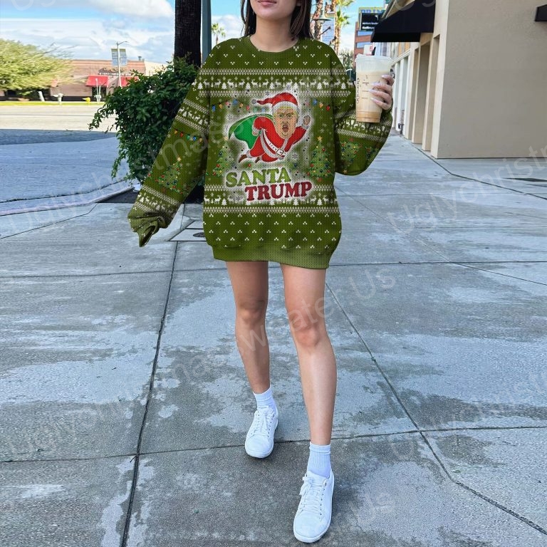 Funny Santa Trump Flying Christmas Trees Ugly Holiday Sweater 5 - Ugly Christmas Sweater