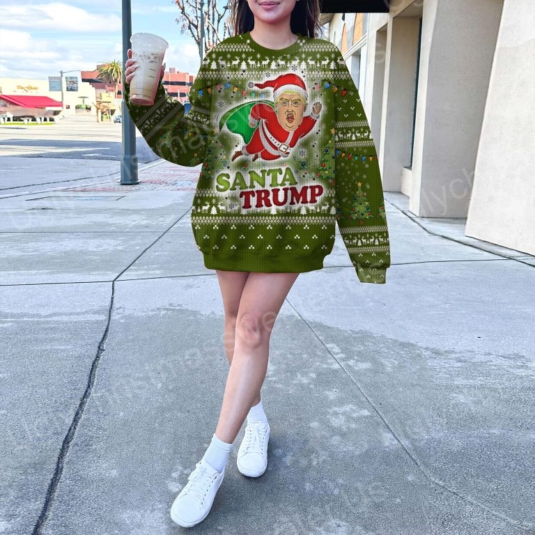 Funny Santa Trump Flying Christmas Trees Ugly Holiday Sweater 6 - Ugly Christmas Sweater