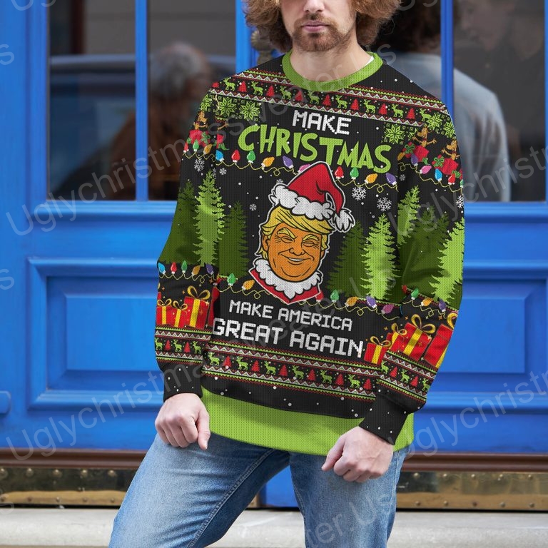 Trump Santa Make American Great Again Tree Lights Ugly Christmas Sweater 3 - Ugly Christmas Sweater