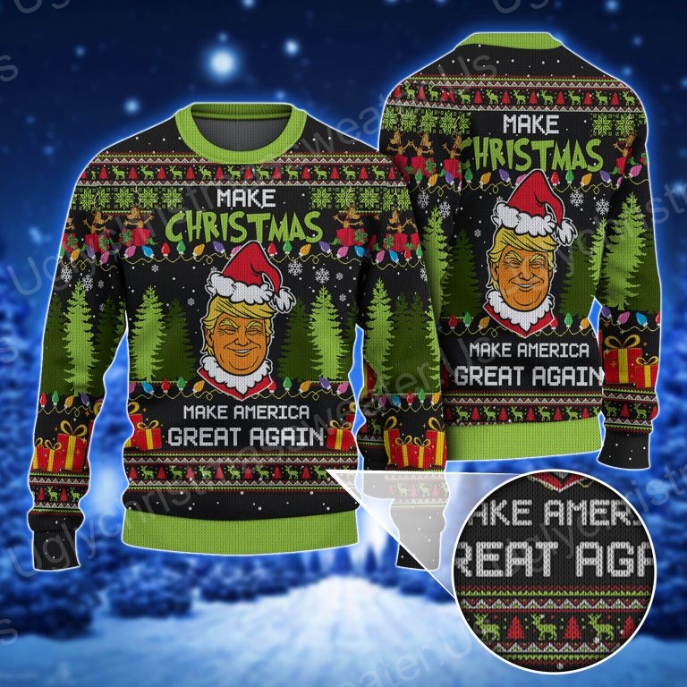 Trump Santa Make American Great Again Tree Lights Ugly Christmas Sweater - Ugly Christmas Sweater